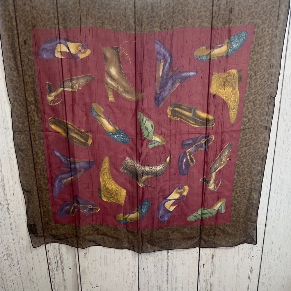 Vintage Harrods Echo Multicolor Shoe Pattern Cheetah Print Border Silk Scarf